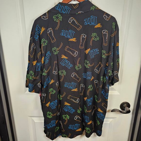 Miller Lite Neon Signs Hawaiian Beach Button Down Shirt Palm Trees Medium NWT - Picture 2 of 6